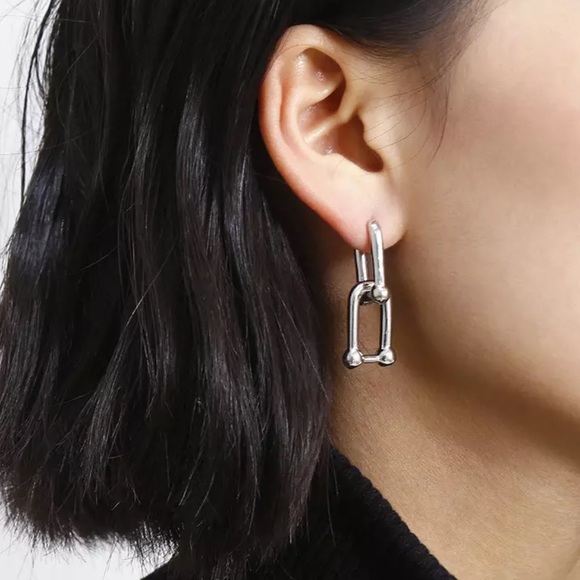 NEW 925 STERLING SILVER U-SHAPE HOOP EARRINGS - Picture 2 of 6